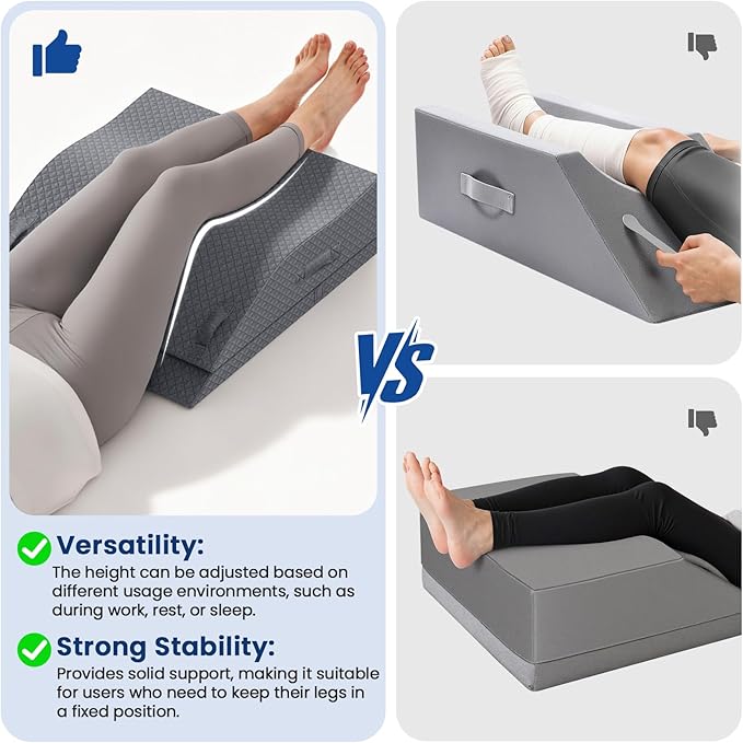 Elevation Pillows for Leg After Surgery, Memory Foam Adjustable Wedge Pillow for Injury or Rest, Ankle Pillow for Sleeping Blood Circulation Grey/Double Leg