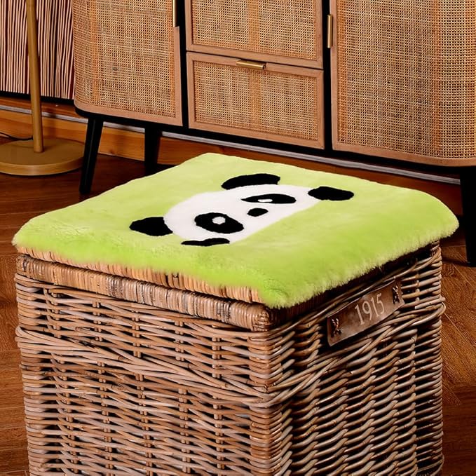 LLB Sheepskin Chair Covers Office Chair Cushion Dining Room Chair Pads Desk Chair Seat Cushion for Computer Chair Fur Area Rugs for Living Room 19x19 Inch (Pack of 1), Shearling Panda