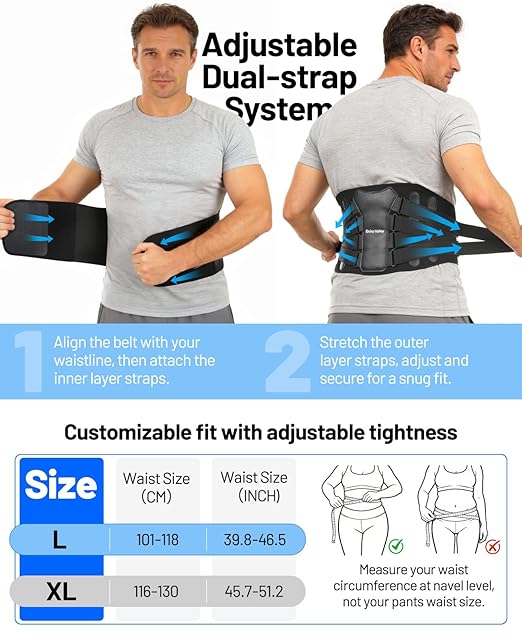 Back Brace for Men, Support Brace for Lower Back Pain Relief, Adjustable Lumbar Support Belt with Lumbar Pad, Ergonomic Breathable Immediate Relief Brace for Herniated Disc Sciatica Scoliosis, L