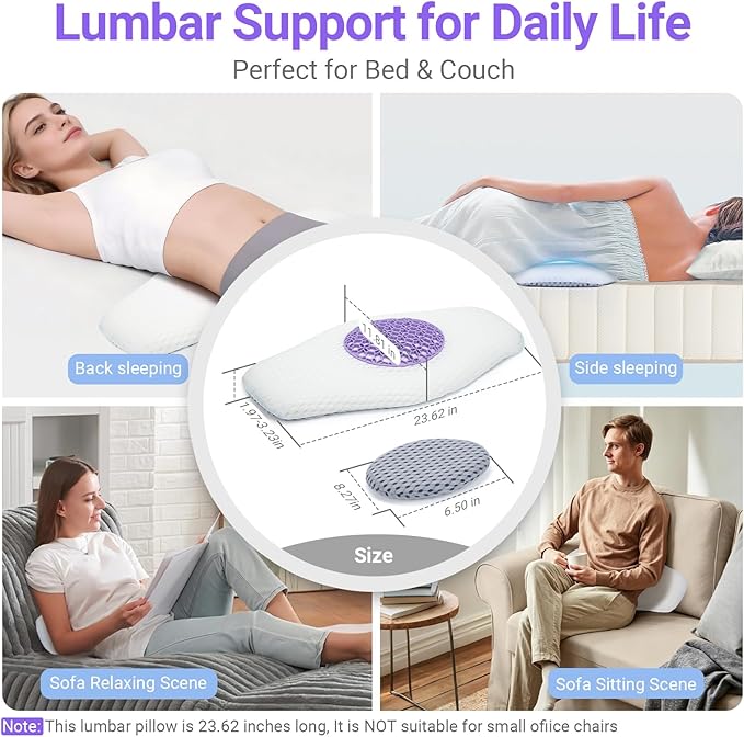 Lumbar Support Pillow for Sleeping, Memory Foam Lower Back Pillow with Adjustable Height Pad, Removable Washable Cover, Ergonomic Lumbar Cushion for Bed, Couch, Gift Box