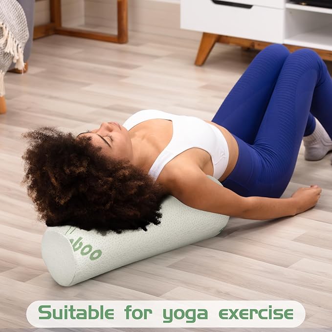 Bucherry 1 Pcs 15.8 x 5.9 Inches Cervical Neck Roll Memory Foam Pillow Cylinder Bolster Pillow for Bed Round Neck Support with Removable Washable Cover for Sleeping Travel Yoga Legs Back Lumbar