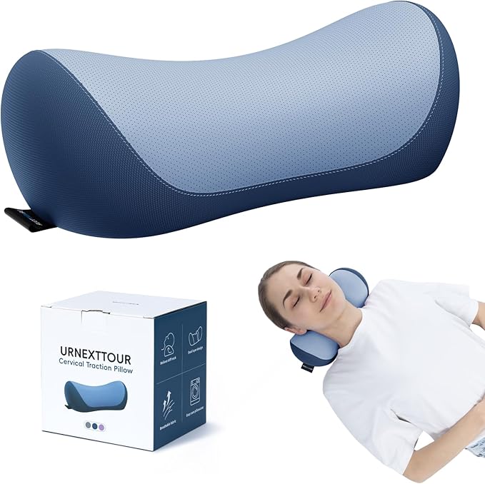 urnexttour Neck Cervical Pillow Cervical Traction Device Lumbar Support Memory Foam Roll Pillow Muscle Relief Shoulder Pain Relaxer Blue