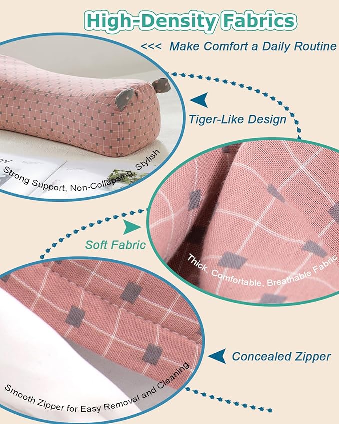 Adjustable Buckwheat Neck Pain Relief Pillow, Neck Roll Pillow for Sleeping, Customizable Firmness Round Neck Pillow, Cooling Support for Side and Back Sleepers, Pink 16"x6"