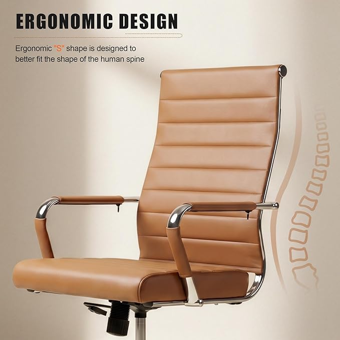Okeysen Ergonomic Office Desk Chair, Ribbed Leather Modern Conference Room Chairs, Executive Adjustable Swivel Rolling Chair for Home & Office.