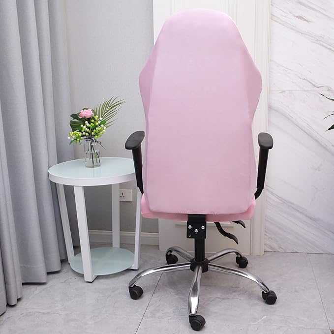 WOMACO Gaming Chair Slipcover Stretch Seat Chair Cover for Leather Computer Reclining Racing Ruffled Gamer Chair Protector (Pink, One-Size)
