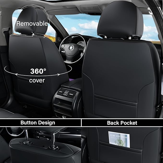 Coverado Car Seat Covers Front Seats, 2 Piece Car Seat Protector with Removable Headrest, Nappa Leather Breathable Front Side All Wrapped Universal Fit Truck Automotive Most Cars Purple