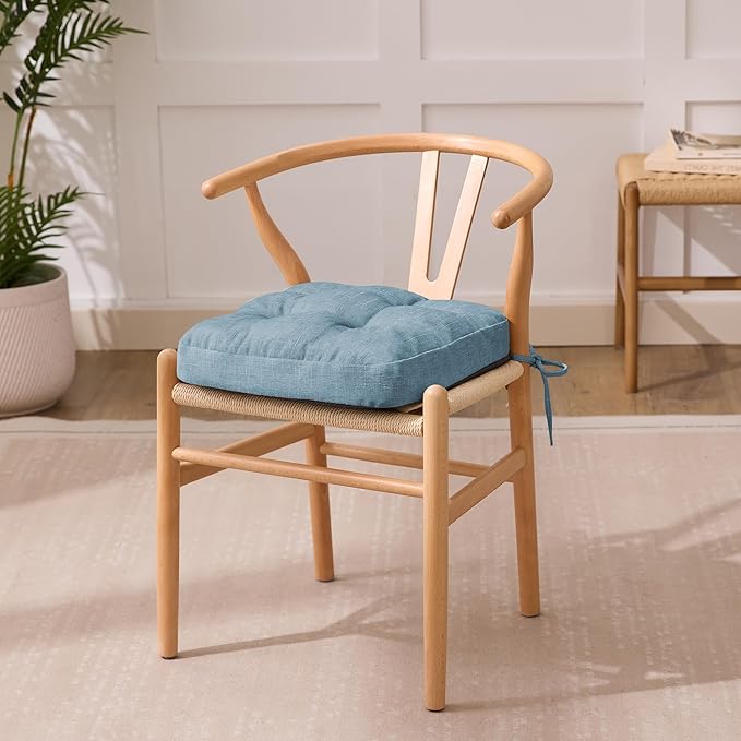IASEAHK Chair Cushions for Dining Chairs, Dining Chair Cushions, Tufted Indoor Chair Pads with Ties & Non Slip Backing, Seat Cushions for Kitchen Chairs 16.5” x 16.5” x 3.5”, Set of 6, Light Blue