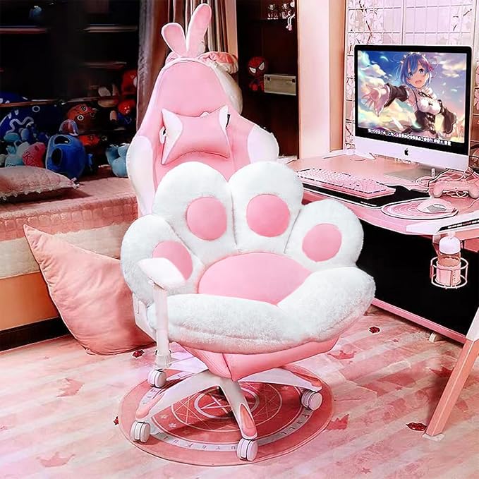 DOBUONO Cat Paw Cushion Cute Chair Cushion Kawaii Plush Seat Cushions 28"x 24"Gaming Chair Cushion Shape Lazy Pillow for Gamer Chair, Kawaii Accessories for Girl Worker Gift Stuff Room Decor (White)