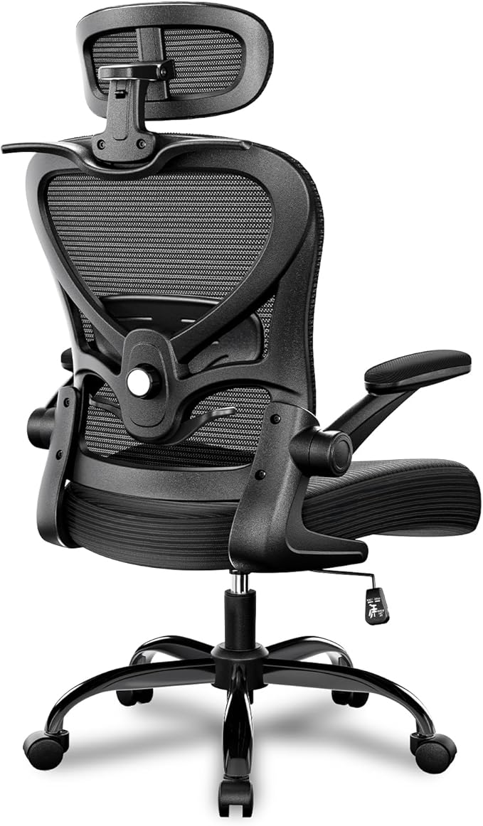 Freepub Ergonomic Office Chair with Headrest 3D, Mesh Office Desk Chair with Adjustable Lumbar Support, Computer Chair with Flip up Armrests, 350LBS Capacity - Design for Home/Offices - Black