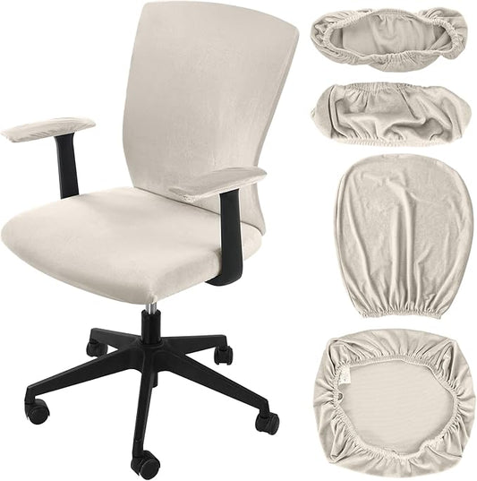 Tallew 4 Pcs Office Chair Covers Set Computer Universal Protective Stretchable Chair Seat Covers Desk Armrest Slipcovers Pads Office Cushion Backrest for Rotating(Cream)