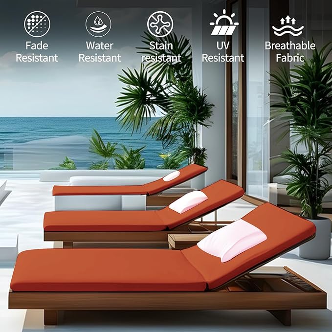 Outdoor Chaise Lounge Cushions for Patio, 72"x22"x3" Lounge Chair Cushions Set of 2, Waterproof Replacement Seat Cushions for Outdoor Furniture