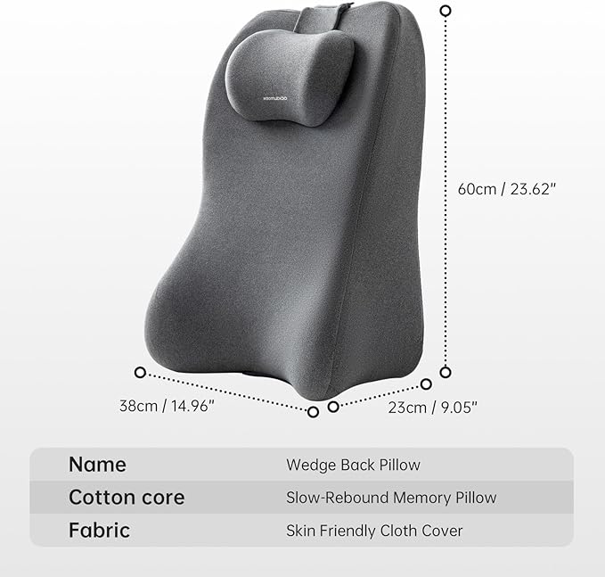 xiaomubiao Reading Pillow, Lumbar Support Pillow for Couch, Sofa Bed Support, Bed Pillow for Sitting up,Ergonomic Memory Foam Pillow for Acid Reflux & Back Discomfort, with Removable Cover Gray