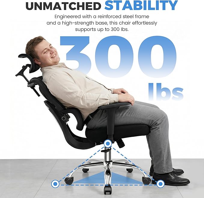 Office Desk Chair, Ergonomic Office Chairs with Lumbar Support, Breathable Mesh Desk Chair with Thickened Cushion Comfy for Home Office, Work, 300Lbs, Black