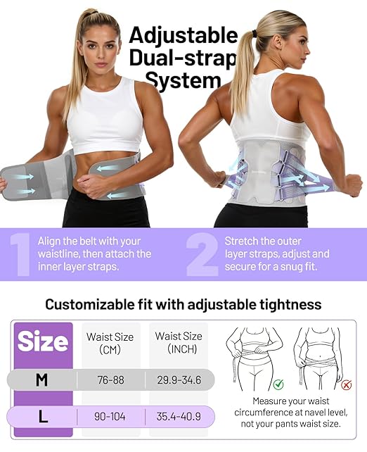 Back Brace for Women, Support Brace for Lower Back Pain Relief, Adjustable Lumbar Support Belt with Lumbar Pad, Ergonomic Breathable Immediate Relief Brace for Herniated Disc Sciatica Scoliosis,L