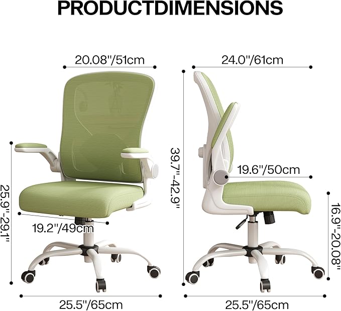 Office Chair, Ergonomic Desk Chair with Adjustable Lumbar Support Flip-up Arms,Comfortable Swivel Mesh Back Computer Chair Executive Task Chair for Home Office Use (Green)