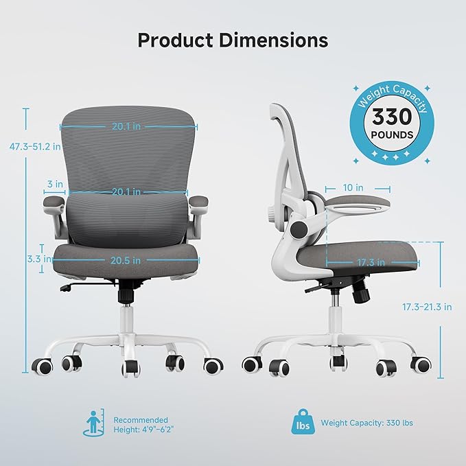 Mesh Office Chair, 330LBS Ergonomic Desk Chair with Adjustable Lumbar Support, Executive Computer Chairs for Home Office, White