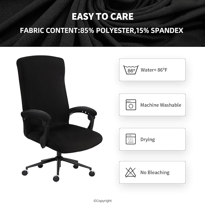 Computer Office Chair Cover with Armrest Covers Water Resistant Durable Zipper Universal Washable Removable Spandex Rotating Boss Chair Slipcovers Anti-dust Soft Desk Chair Seat Protector