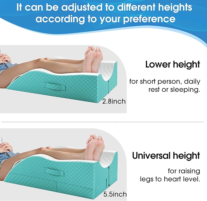 TranquilRelax Elevation Pillows for Leg After Surgery, Memory Foam Adjustable Wedge Pillow for Injury or Rest, Ankle Pillow for Sleeping Blood Circulation Green/Double Leg