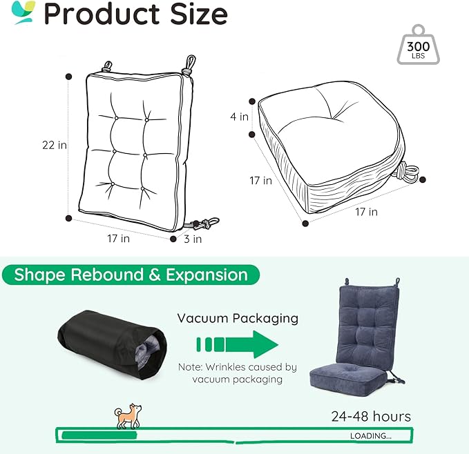 Rocking Chair Cushion - Non-Slip Thick Rocking Chair Pad Indoor with Ties High-Back Rocker Cushion Set for Porches Balconies Nurseries & Living Rooms