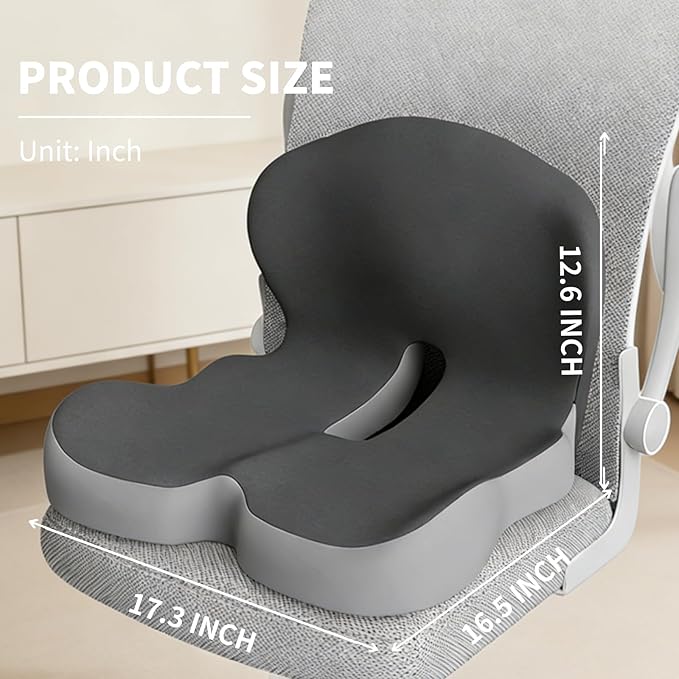 Orthopedic Cushion, L-Shaped Ergonomic Design Seat Cushion, Non Slip Memory Foam Car Cushion with Back Support for Tailbone & Hips Pain Relief, Suitable for Office, Car, Home, Long Sitting