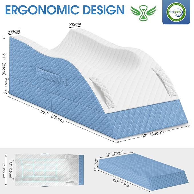 TranquilRelax Elevation Pillows for Leg After Surgery, Memory Foam Adjustable Wedge Pillow for Injury or Rest, Ankle Pillow for Sleeping Blood Circulation Light Blue/Single Leg