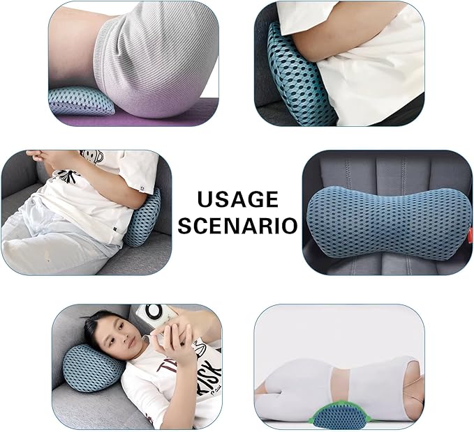 Ergonomic Memory Foam Lumbar Pillow–Back Support Cushion for Sleeping,Office Chairs,Beds,and Cars–Removable & Breathable Cover (Blue)