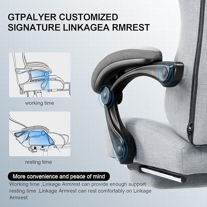 GTPLAYER Gaming Chair, Computer Office Chair with Pocket Spring Cushion, Linkage Armrests and Footrest, High Back Ergonomic Computer Chair with Lumbar Support Task Chair with Footrest