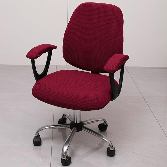 Melaluxe Office Chair Cover with Armrest Covers， Universal Stretch Desk Chair Cover, Computer Chair Slipcovers - Wine Red