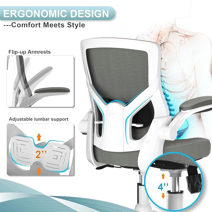 CYKOV Office Chair, High Back Desk Chair Adjustable Height and Ergonomic Design Home Office Computer Chair Executive Lumbar Support Padded Flip-up Armrest Swivel Task Chair