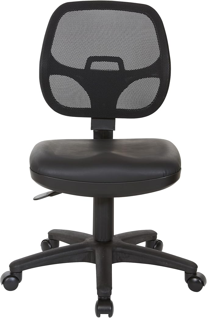 Office Star EM Series Mesh Screen Back Office Task Chair with Built-in Lumbar Support and Adjustable Back, Black Vinyl