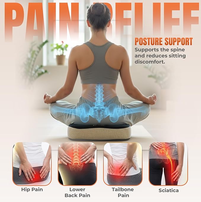Patented 55D Orthopedic Memory Foam Seat Cushion – Ergonomic Office Chair & Car Seat Cushion, Contoured Coccyx Pillow for Tailbone, Hip & Lower Back Comfort – Ideal for Home, Driving & Long Sitting