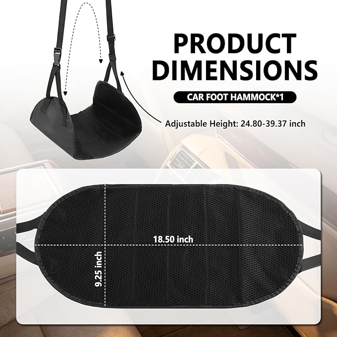 Car Foot Hammock with Adjustable Height,No Collapse Car Travel Foot Rest for Relaxing Your Feet,Travel Essential Portable Cars Seat Foots Rest for Kids Fit Cars,SUVs,Trucks