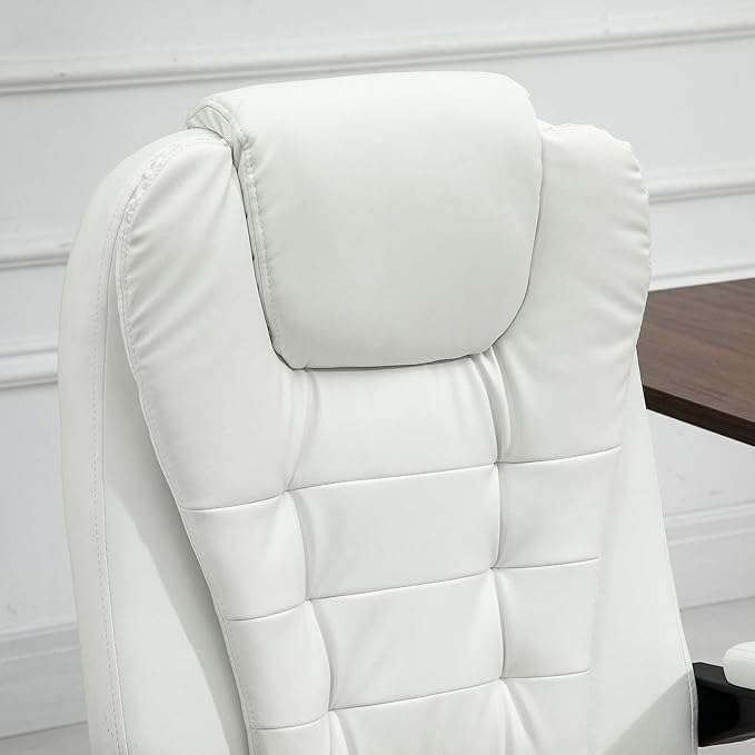 Vinsetto 7-Point Vibrating Massage Office Chair, High Back Computer Chair with Lumbar Support, Footrest, Reclining Back, Adjustable Height, White