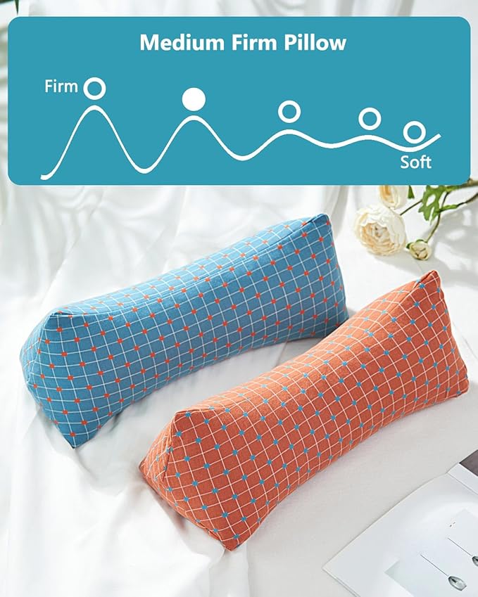 Cervical Buckwheat Roll Pillow for Sleeping,15.7"x5.9" Buckwheat Hulls Pillows Filling, Triangle Pillow for Neck Support Yoga Bolster, Adjustable Fill for Neck Pain Relief,Blue