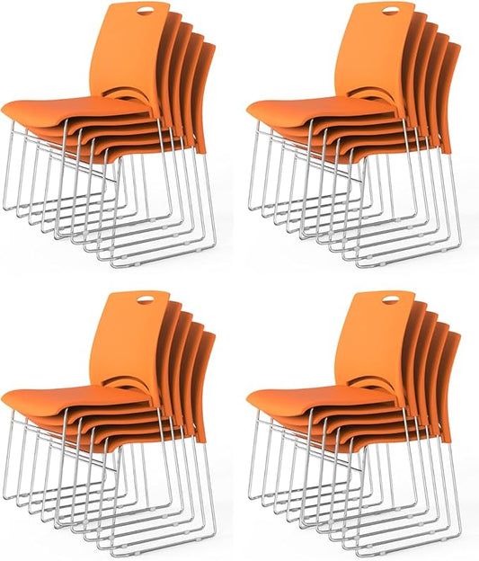 VINGLI Stacking Chairs Set of 20 Stackable Office Chairs with Metal Sled Base, Ergonomic Plastic Seat, Stacking Chairs for Waiting Room Break Room Banquet Guest, Orange