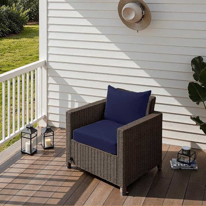 PatioGlow Outdoor Seat Cushion Set 22 x 24 x 4 Inch, Waterproof & Fade Resistant Patio Furniture Cushions with Removable Cover and Ties, Thick Deep Seating Pads for Outside Chair Sofa Couch, Dark Blue