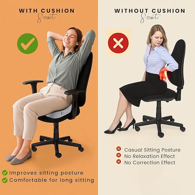 GRAND PITSTOP Gel Memory Foam Seat Cushion – Orthopedic Ergonomic Cushion for Office Chair, Car, Home & Travel – Tailbone, Sciatica & Back Pain Relief Pillow for Long Sitting Comfort