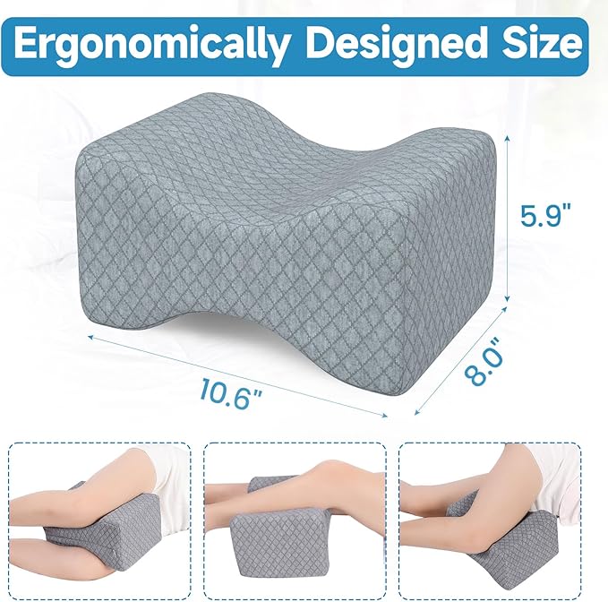 SweetSlubr Memory Foam Knee Pillow for Side Sleepers, Support Leg Pillow for Side Sleeping, Smooth Spine Alignment Pillow, Cushion for Hip, Back, Sciatica, Knee, Joints Pain Relief, Gray