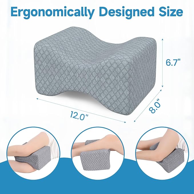 SweetSlubr Memory Foam Knee Pillow for Side Sleepers, Support Leg Pillow for Side Sleeping, Smooth Spine Alignment Pillow, Cushion for Hip, Back, Sciatica, Knee, Joints Pain Relief, Gray, X-Large