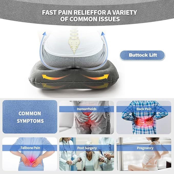Inflatable Donut Seat Cushion for Tailbone Pain Relief – Coccyx Pillow for Office Chair, Car, Wheelchair & Post Surgery Comfort – Ergonomic Orthopedic Support Pillow for Home & Travel