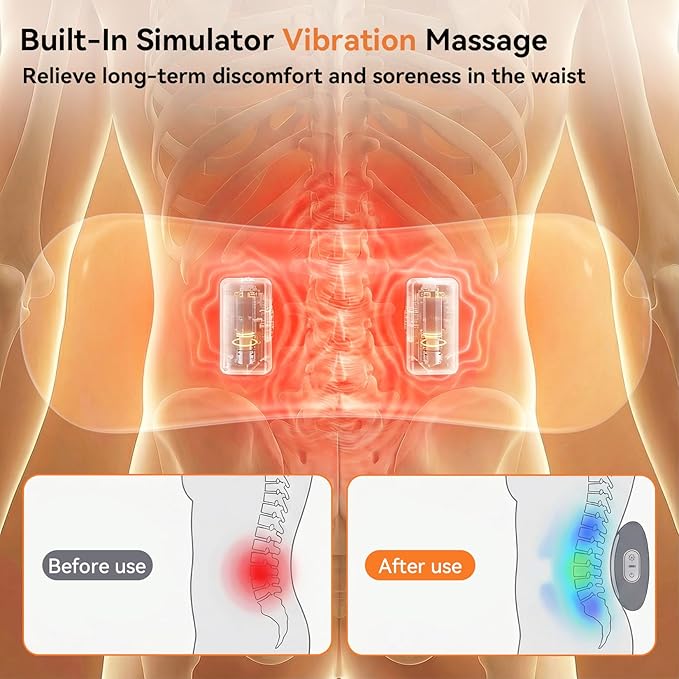 Yunari 3-in-1 Wireless Lumbar Support Pillow, 2-Level Adjustable Hot Compress, Deep Tissue Massage, Intelligent Dual Airbag Traction, Ergonomic Memory Foam, Relieves Waist Pain