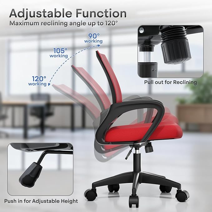Athena Collection Office Chair - 330Lbs, Breathable Mesh Desk Chair Thickness Cushion with Lumbar Support & Armrest, Rolling Swivel Adjustable Tilt Lock for Home Office/Gaming, Bedroom Study
