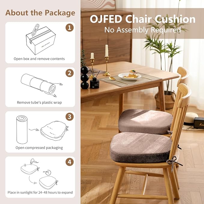 D-Shaped Chair Cushions for Dining Chairs, 2.5” Thick Chair Pads with Washable Comfortable Textured Cover, Non Slip Kitchen Chair Cushions with Ties, 16.5" x 16.5", 6 Pack, Brown