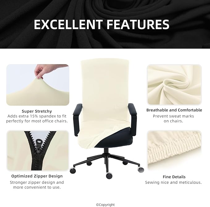 Elastic Computer Chair Cover with Durable Zipper - Protective Removable Washable Universal Office Desk Chair Seat Slip Cover - Stretchy Soft Anti-dust Desk Chair Seat Protector for Dogs, Cats, Pets