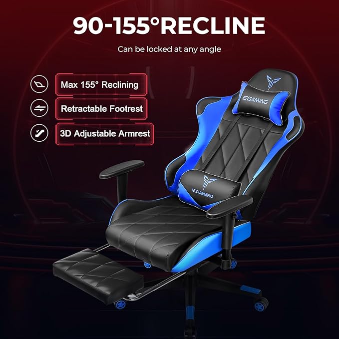 Gaming Chair, Big and Tall Video Game Chair with High Back PU Leather, Home Office Ergonomic Computer Chair with Footrest, Adjustable Height, 360° Swivel Wheels for Adults and Teens