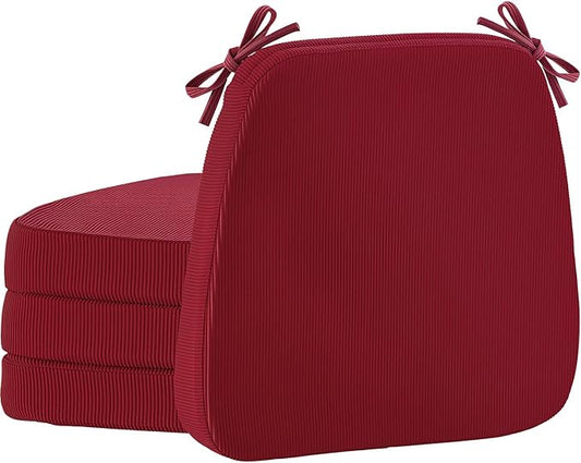 2'' Thick High-Density Foam Indoor Chair Cushions | Dining Chair Pads with Ties, Removable Washable Cover, Kitchen Chair Cushions 17"x16", Wine Red 4 Pack