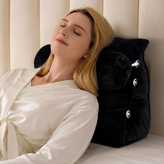 Cheer Collection Reading Wedge Pillow - Adjustable Wedge Reading Pillow with Neck Support, Hollow Fiber-Filled Backrest Pillow for Reading, Gaming, and TV Watching, Black