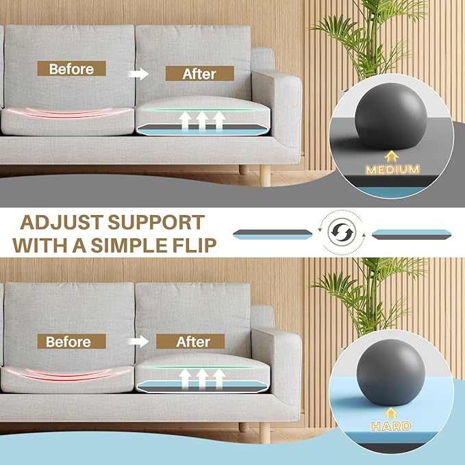 Couch Cushion Support for Sagging Cushions 24''x24'', Two in One Sofa Cushion Support to Repair Sagging Seats, Lift Saggy Seats, Extend Couch's Life, Blue & Grey 3PCS