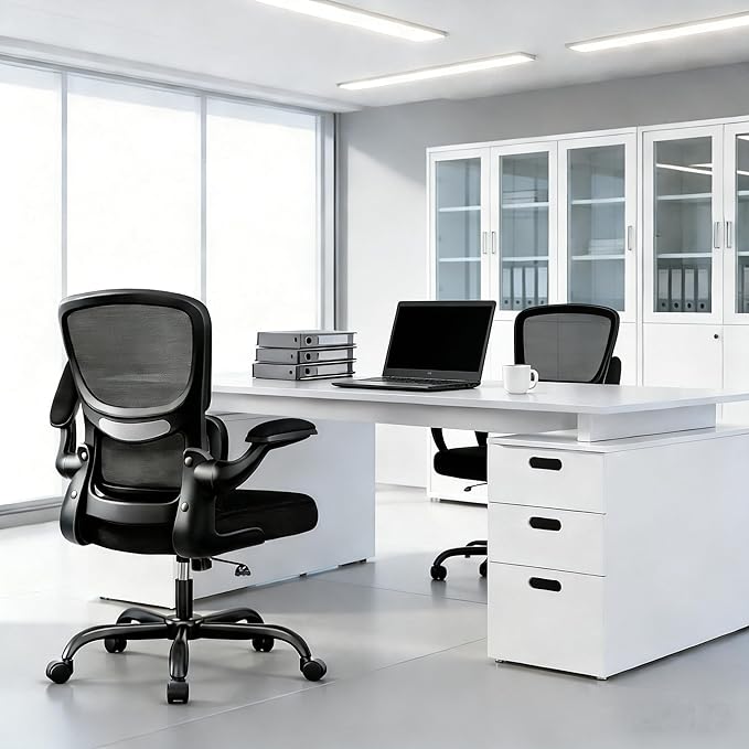 ALLGOD Office Chair Ergonomic Desk Chair, Breathable Mesh Desk Chair Comfy with Lumbar Support, Flip-up Armrests, Computer Chairs Comfortable for Home, Office, Work, Standard, 300Lbs