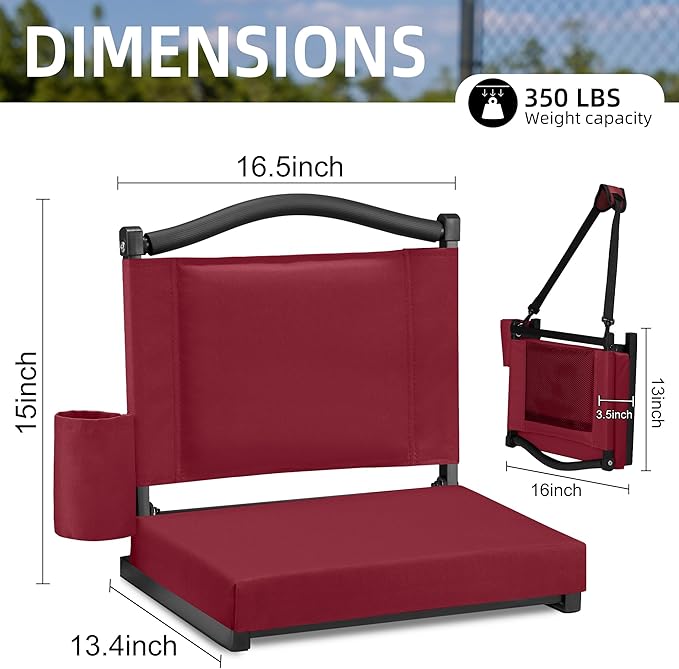 HABUTWAY Stadium Seats with Back Support and Thick Cushion Bleacher Seats with Backs and Cushion Wide, Stadium Chairs Include Shoulder Strap and Pocket, Perfect for Sports Events